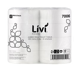 Livi Everyday Toilet Paper Jumbo Roll 2 Ply 300m Pack Of 8