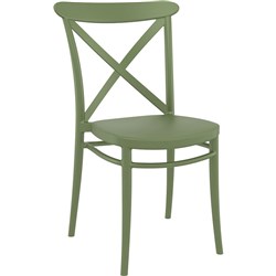 Cross Back Hospitality Dining Chair Indoor Outdoor Use Stackable Poly Olive Green