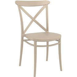 Cross Back Hospitality Dining Chair Indoor Outdoor Use Stackable Polypropylene Taupe