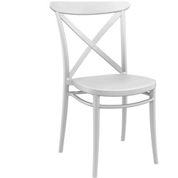 Cross Back Hospitality Dining Chair Indoor Outdoor Use Stackable Polypropylene White