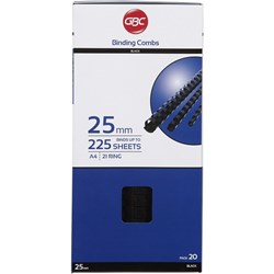 GBC Plastic Binding Comb 38mm 21 Loop 330 Sheets Capacity Black Pack Of 20