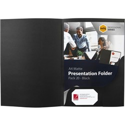 Marbig Professional Series Presentation Folders A4 Matte Black Pack Of 20