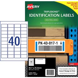 Avery TripleBond Laser Labels Identification White L6140 45.7x25.4mm 40UP 400 Labels